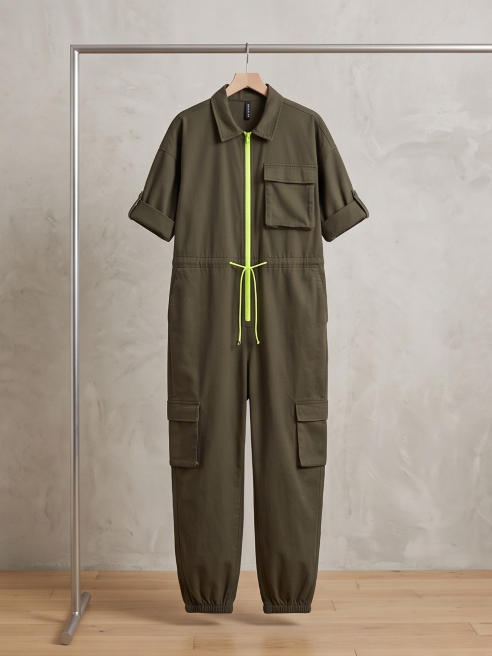 2x Olive Green Utility Women's Jacket with Neon Zip